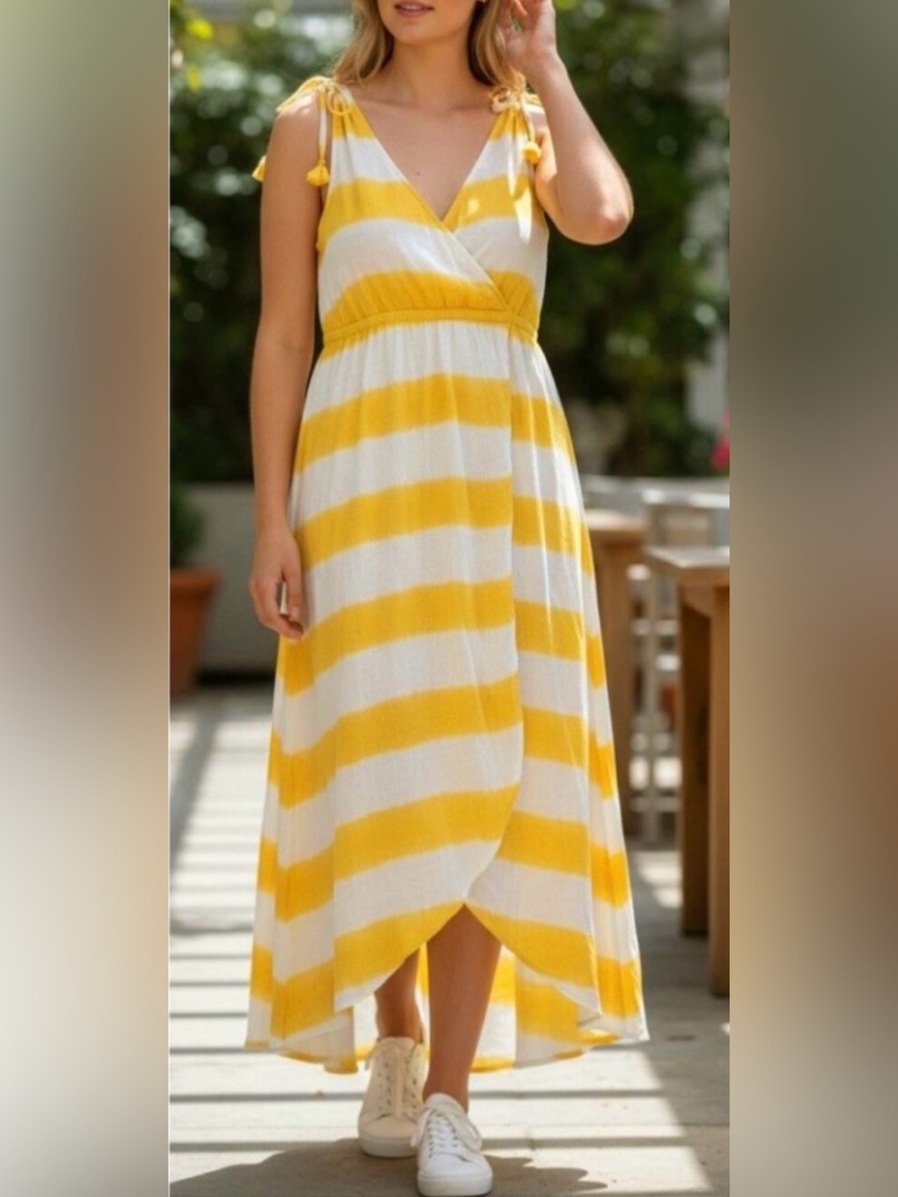 Tommy Bahama Set Sail striped maxi dress high-low hem shoulder ties Size Medium